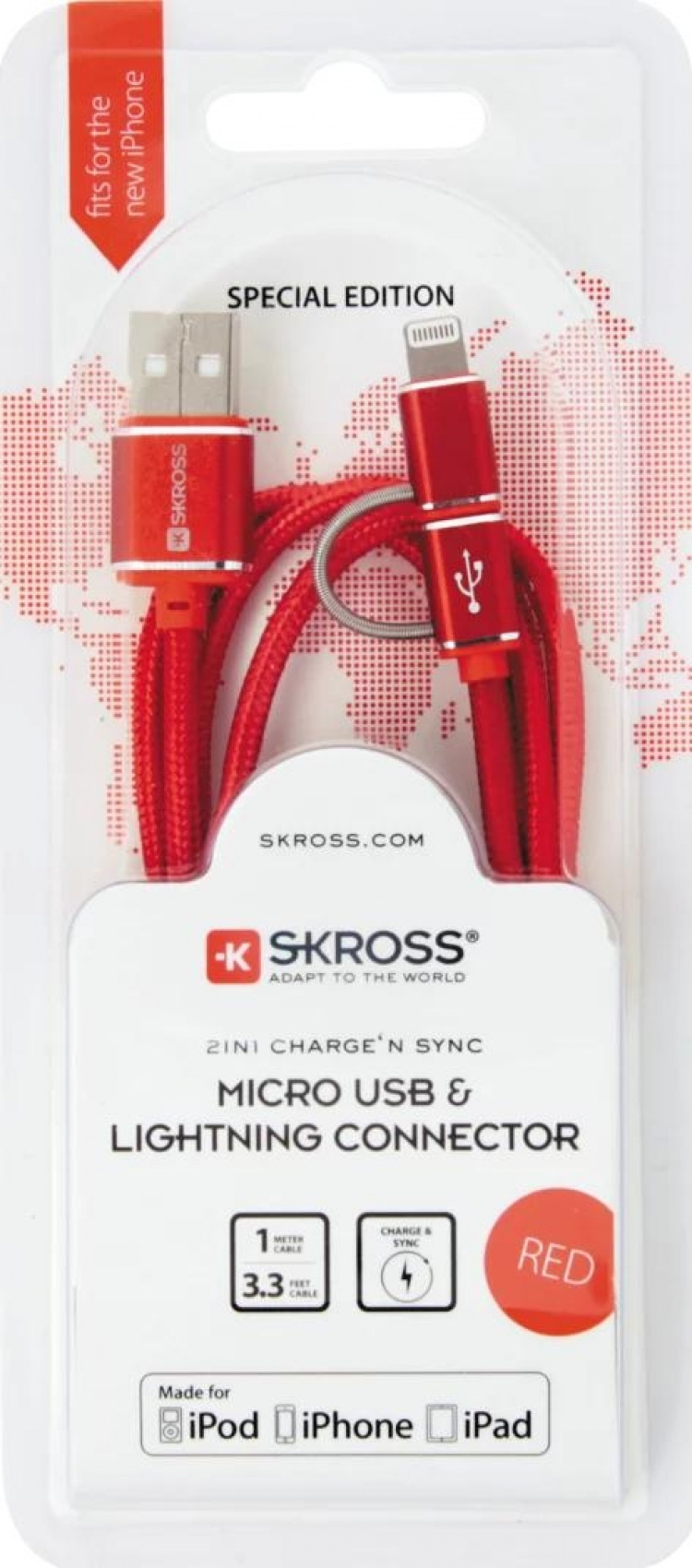 SKROSS RED 2in1 Charge\'n Sync Micro USB & Lightning Cable