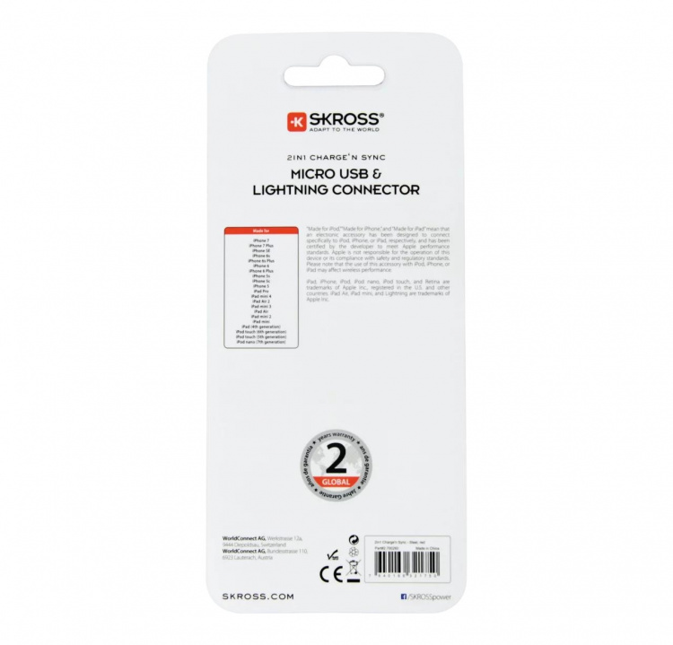SKROSS RED 2in1 Charge\'n Sync Micro USB & Lightning Cable