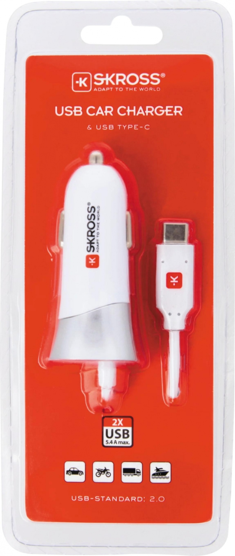 SKROSS USB-billaddare med Typ-C-kabel (2.0)
