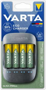 Varta Eco-Charger - Batteriladdare + 4st AA-Batterier (56816), 2100 mAh Varta Eco-Charger - Batteriladdare + 4st AA-Batterier (56816), 2100 mAh
