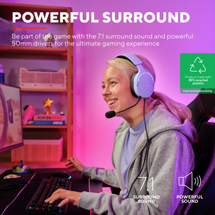 Trust GXT 490P Fayzo Gamingheadset 7.1 USB Eco Lila Trust GXT 490P Fayzo Gamingheadset 7.1 USB Eco Lila