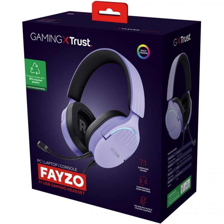 Trust GXT 490P Fayzo Gamingheadset 7.1 USB Eco Lila Trust GXT 490P Fayzo Gamingheadset 7.1 USB Eco Lila