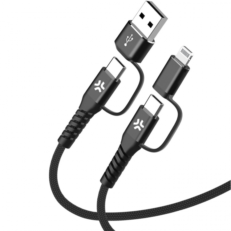 Celly 4-i-1-kabel USB-C/USB-A till USB-C/Lightning Max 60W 2 m Svart