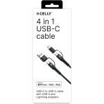 Celly 4-i-1-kabel USB-C/USB-A till USB-C/Lightning Max 60W 2 m Svart