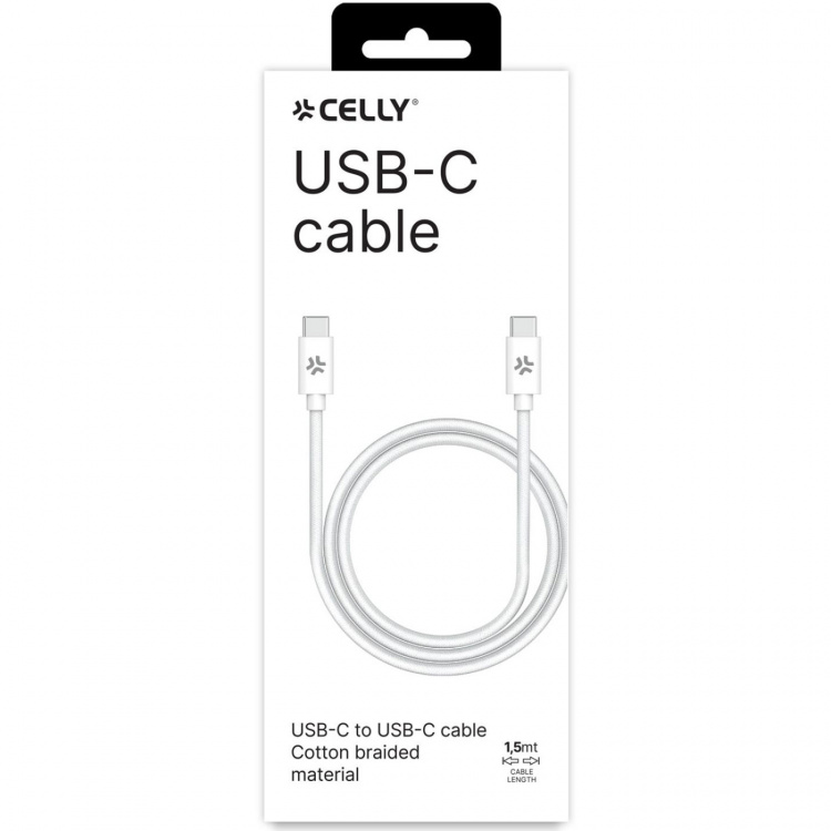 Celly USB-C - USB-C-kabel 60W 1,5 m Vit Celly USB-C - USB-C-kabel 60W 1,5 m Vit