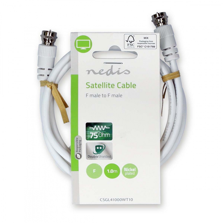 Nedis Satellite & Antenn kabel | F Hane | F Hane | Nickelplaterad | 75 Ohm | Dubbelskärmad | 1.00 m | Rund | PVC | Vit | Label Nedis Satellite & Antenn kabel | F Hane | F Hane | Nickelplaterad | 75 Ohm | Dubbelskärmad | 1.00 m | Rund | PVC | Vit | Label