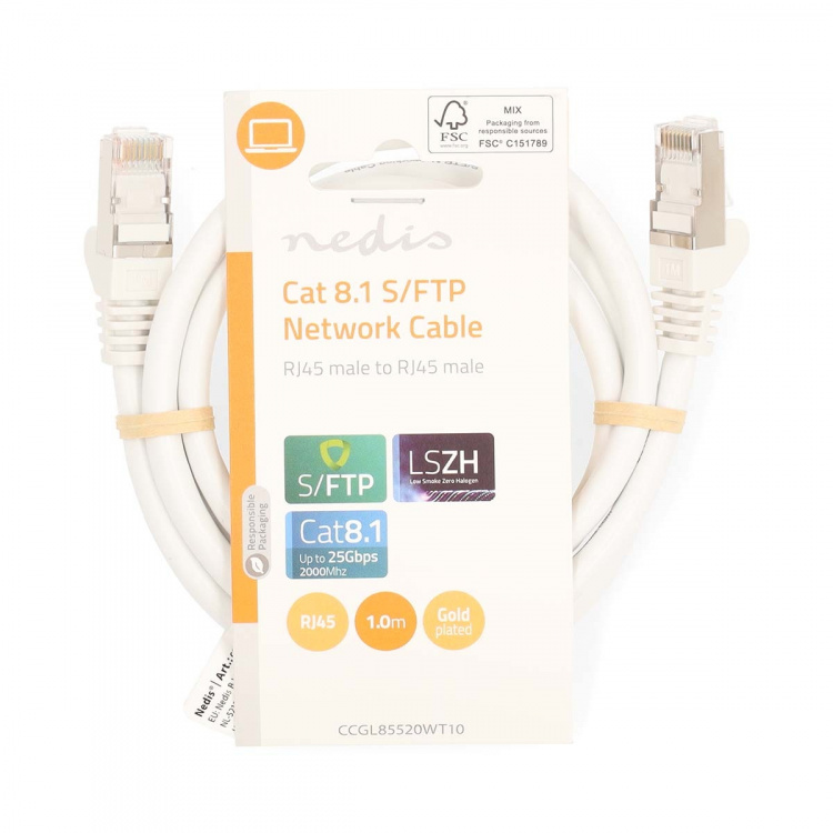 Nedis Cat 8.1 nätverkskabel | S/FTP | RJ45 hane | RJ45 hane | 1.00 m | Rund | LSZH | Vit | Label