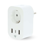 Nedis SmartLife Smart Plug | IP21 | Strömmätare | 3680 W | Type F (CEE 7/7) / 1x USB-C™ / 2x USB | 0 - 55 °C | Android™ / IOS | Vit | 1 st