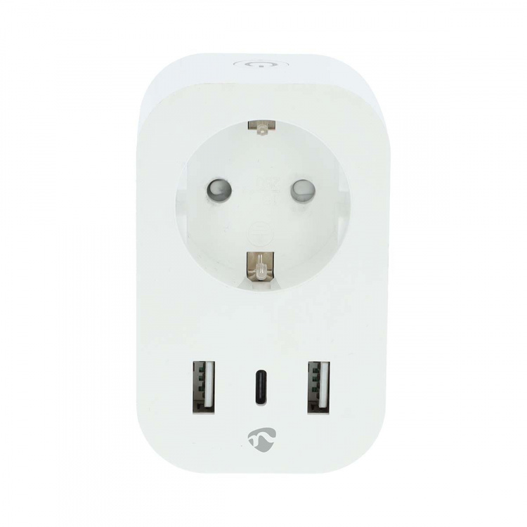 Nedis SmartLife Smart Plug | IP21 | Strömmätare | 3680 W | Type F (CEE 7/7) / 1x USB-C™ / 2x USB | 0 - 55 °C | Android™ / IOS | Vit | 1 st