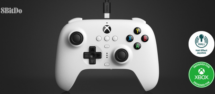 8BitDo Ultimate Wired Controller - Hall Edition trådlös spelkontroll, vit, Xbox / PC