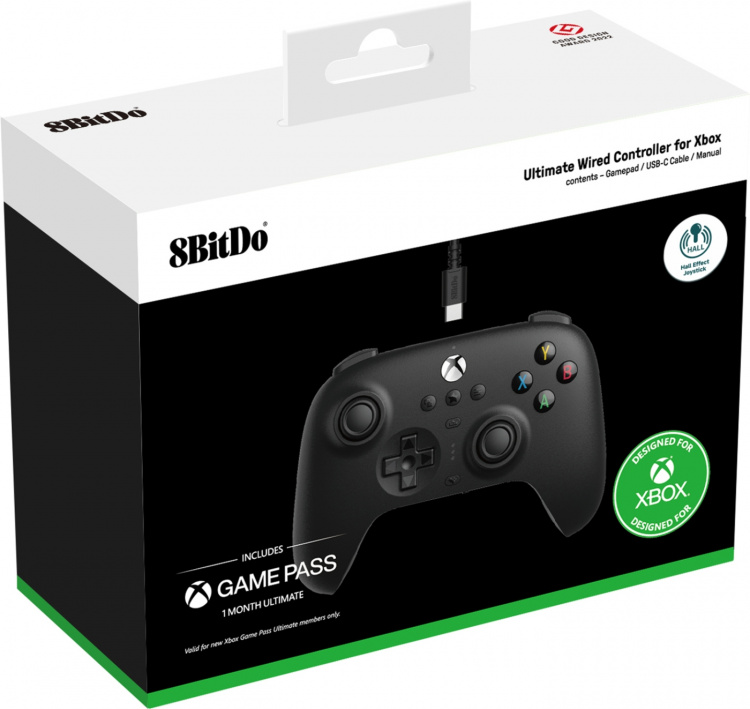 8BitDo Ultimate Wired Controller - Hall Edition trådlös spelkontroll, svart, Xbox / PC