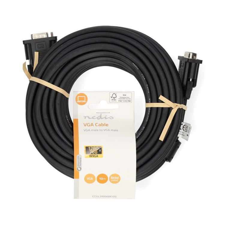Nedis VGA-kabel | VGA Hane | VGA Hane | Nickelplaterad | Maximal upplösning: 1280x768 | 10.0 m | Rund | ABS | Svart | Label