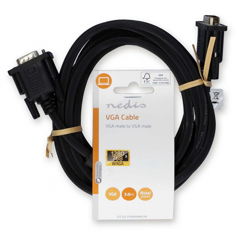 Nedis VGA-kabel | VGA Hane | VGA Hane | Nickelplaterad | Maximal upplösning: 1280x768 | 3.00 m | Rund | ABS | Svart | Label Nedis VGA-kabel | VGA Hane | VGA Hane | Nickelplaterad | Maximal upplösning: 1280x768 | 3.00 m | Rund | ABS | Svart | Label