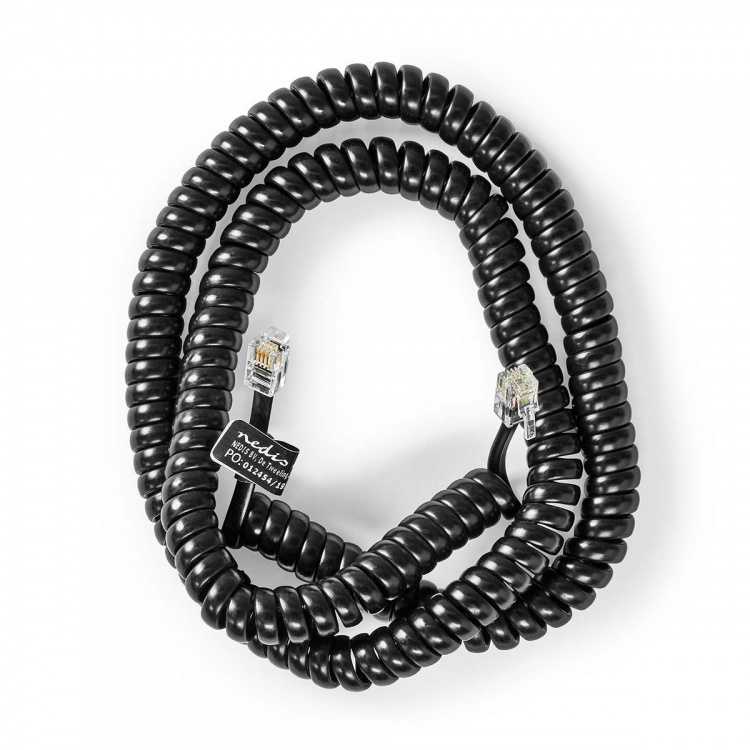 Nedis Telekomkabel | RJ10 Hane | RJ10 Hane | 5.00 m | Kabelns utformning: Lindad | Kabeltyp: RJ10 | Svart | Kuvert