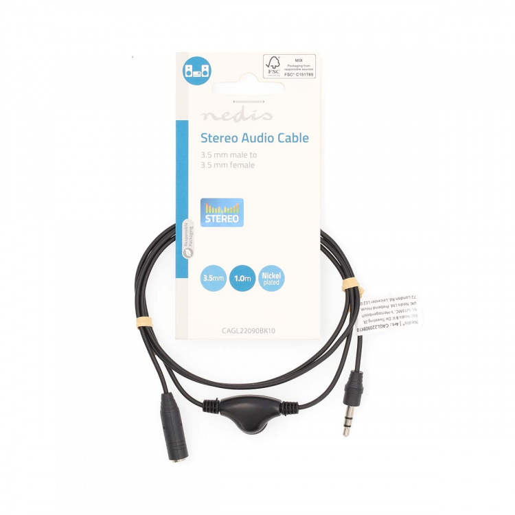 Nedis Stereoljudkabel | 3.5 mm Hane | 3.5 mm Hona | Nickelplaterad | 1.00 m | Rund | Svart | Label