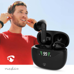 Nedis Fullt Trådlösa hörlurar | ANC (Active Noise Cancelling) | Bluetooth® | Batteri 1 driftstid standardanvändning: 1800 min | Tryck på Kontroll | Batteri hölje | Trådlöst laddningsfodral | Inbygd mikrofon | Stöd för röststyrning | Svart