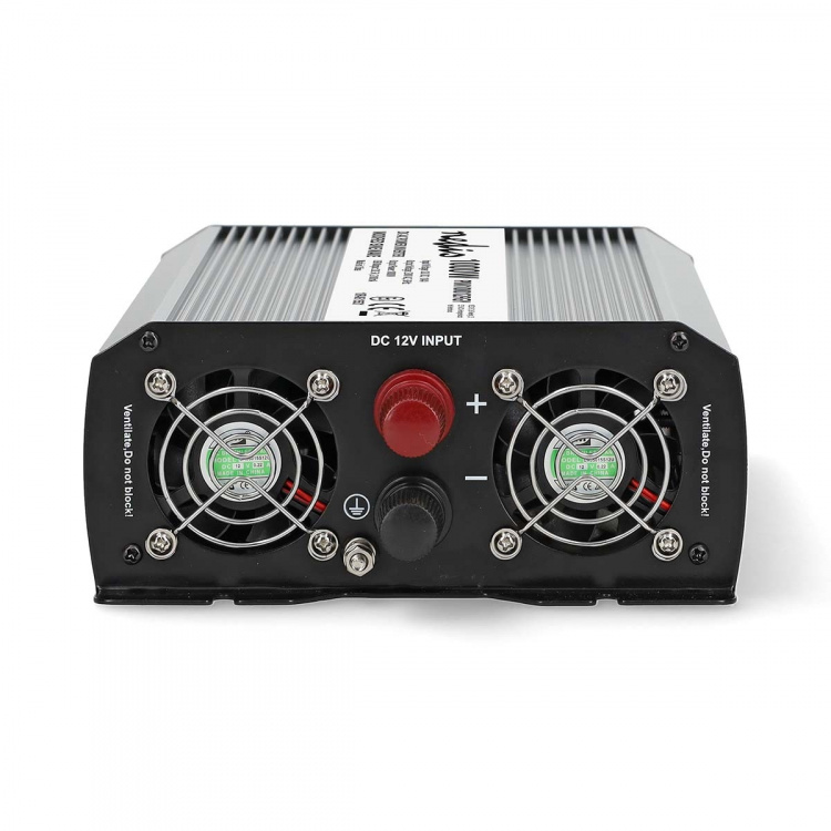 Nedis Växelriktare med modifierad sinusvåg | Inspänning: 12 V DC | Enhetens utgångsanslutning: Type F (CEE 7/3) / USB-A | 230 V AC 50 Hz | 1000 W | Toppeffekt: 2000 W | Skruv terminal | Silver