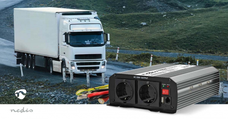 Nedis Växelriktare med modifierad sinusvåg | Inspänning: 24 V DC | Enhetens utgångsanslutning: Type F (CEE 7/3) / USB-A | 230 V AC 50 Hz | 1000 W | Toppeffekt: 2000 W | Skruv terminal | Silver Nedis Växelriktare med modifierad sinusvåg | Inspänning: 24 V DC | Enhetens utgångsanslutning: Type F (CEE 7/3) / USB-A | 230 V AC 50 Hz | 1000 W | Toppeffekt: 2000 W | Skruv terminal | Silver