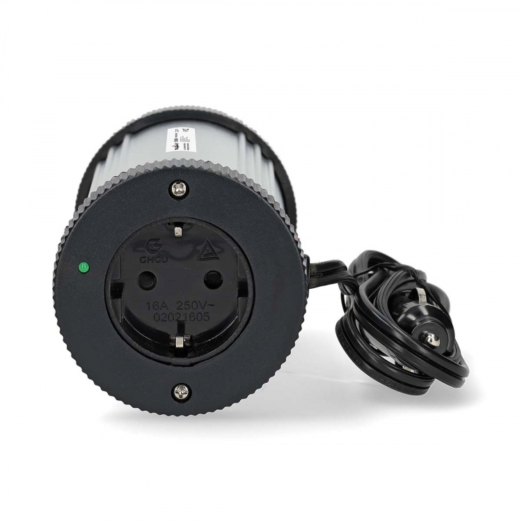 Nedis Växelriktare med modifierad sinusvåg | Inspänning: 12 V DC | Enhetens utgångsanslutning: Type F (CEE 7/3) / USB-A | 230 V AC 50 Hz | 150 W | Toppeffekt: 300 W | Cigarettändarkontakt | Silver