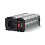 Nedis Växelriktare med modifierad sinusvåg | Inspänning: 12 V DC | Enhetens utgångsanslutning: Type F (CEE 7/3) / USB-A | 230 V AC 50 Hz | 300 W | Toppeffekt: 600 W | Batteriklämmor + cigarettändare | Silver