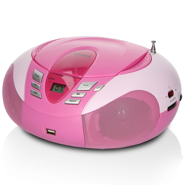 Lenco Bärbar FM-radio CD- och USB-spelare Rosa