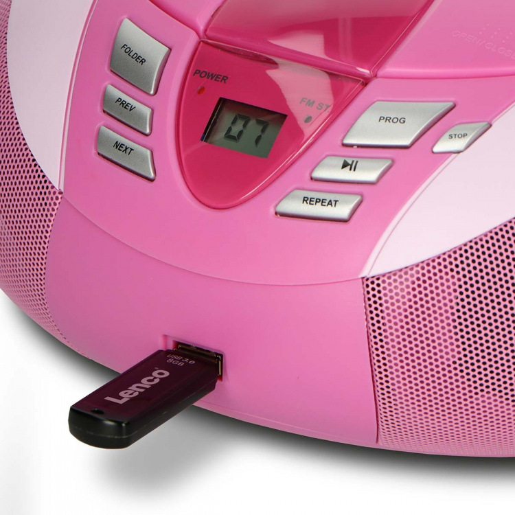 Lenco Bärbar FM-radio CD- och USB-spelare Rosa