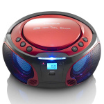 Lenco Bärbar FM-radio CD / MP3 / USB / Bluetooth-spelare® med LED-belysning Röd Lenco Bärbar FM-radio CD / MP3 / USB / Bluetooth-spelare® med LED-belysning Röd