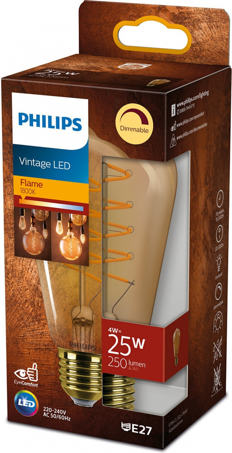 Philips Vintage LED-glödlampa, E27, 1800 K, dimbar