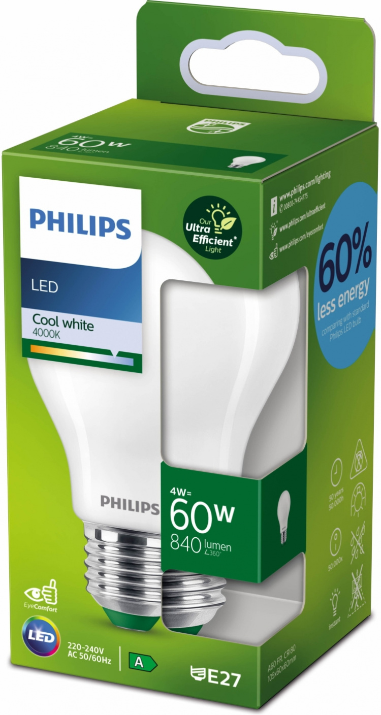 Philips Ultra Efficient LED-lampa, E27, 4000K, 840 lm