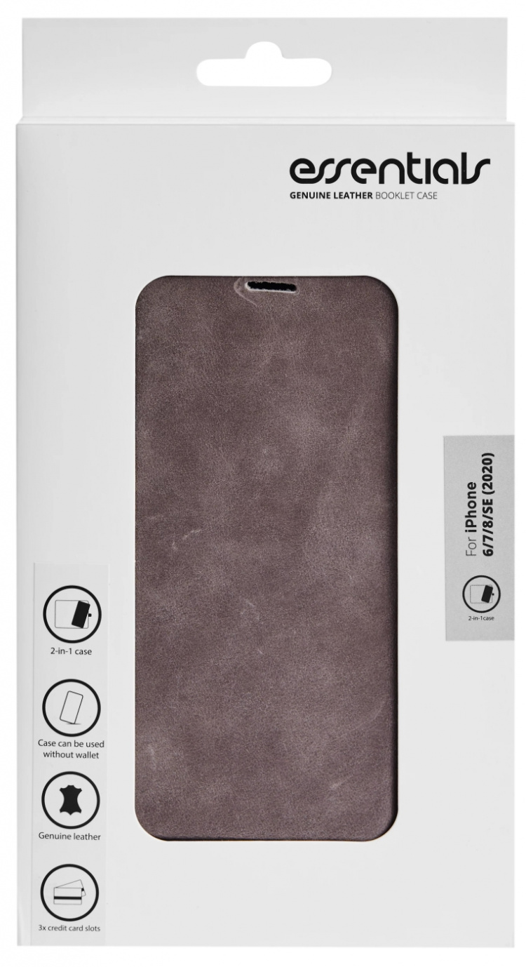 Essentials iPhone 6/7/8/SE (2020/2022) läderfodral, grå