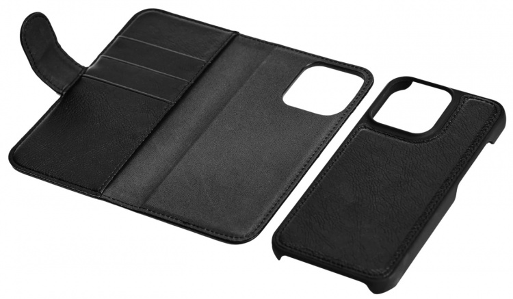 Essentials iPhone 13 Pro PU-plånbok, avtagbar, 3 kort, Svart