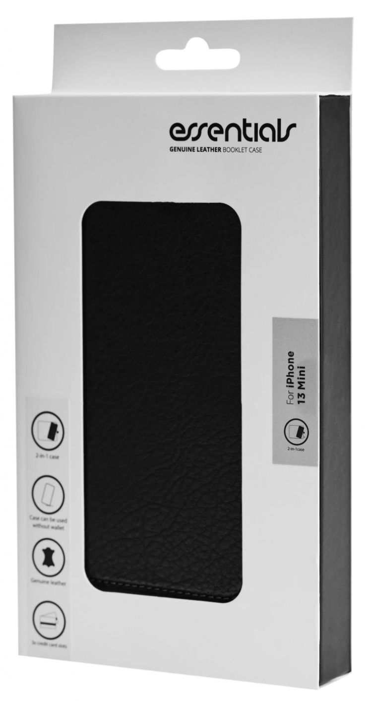Essentials iPhone 13 Mini läderplånbok, avtagbar, Svart