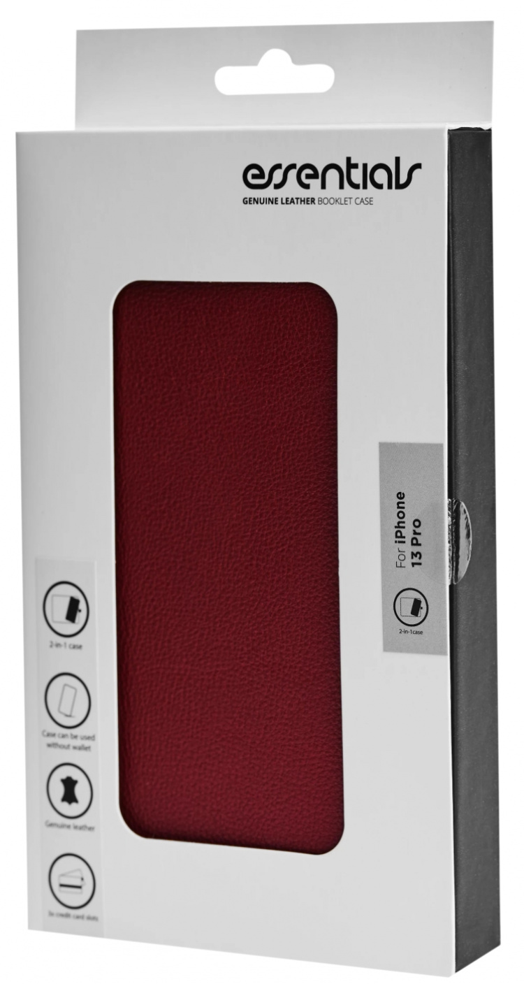 Essentials iPhone 13 Pro läderplånbok, avtagbar, röd