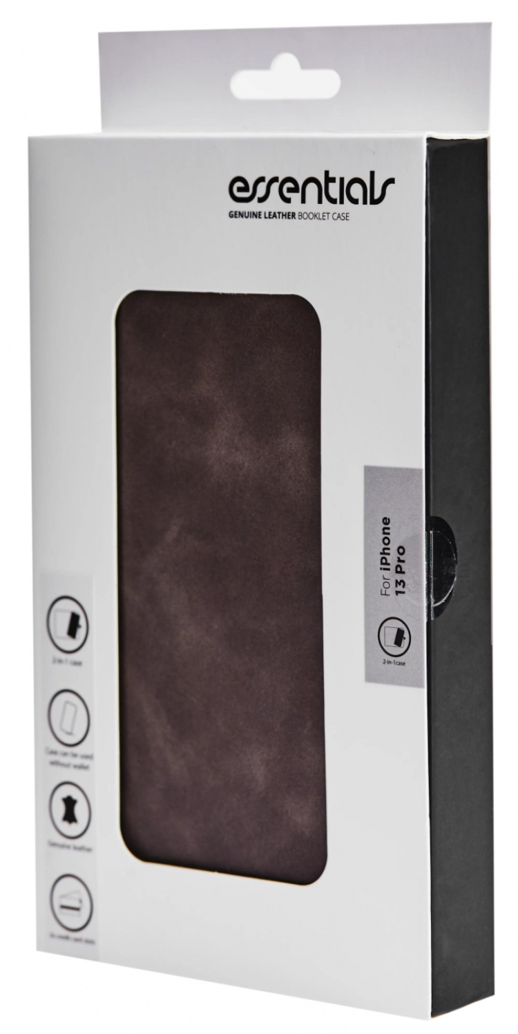 Essentials iPhone 13 Pro läderplånbok, avtagbar, grå