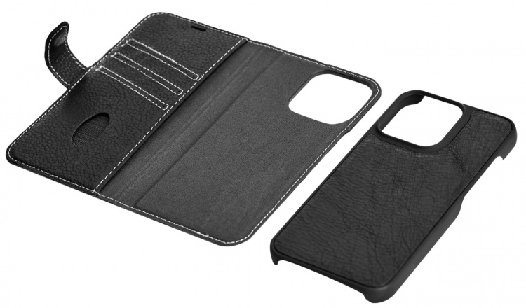 Essentials iPhone 13 Pro Max läderplånbok, avtagbar, Svart