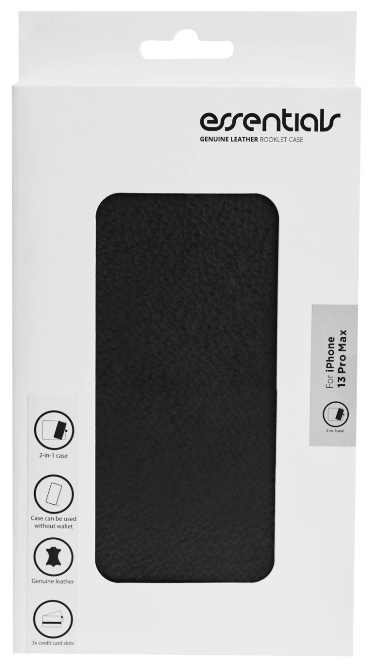 Essentials iPhone 13 Pro Max läderplånbok, avtagbar, Svart