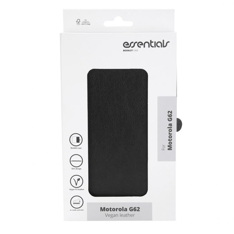 Essentials Motorola G62 PU-plånboksfodral, 3 kort, Svart