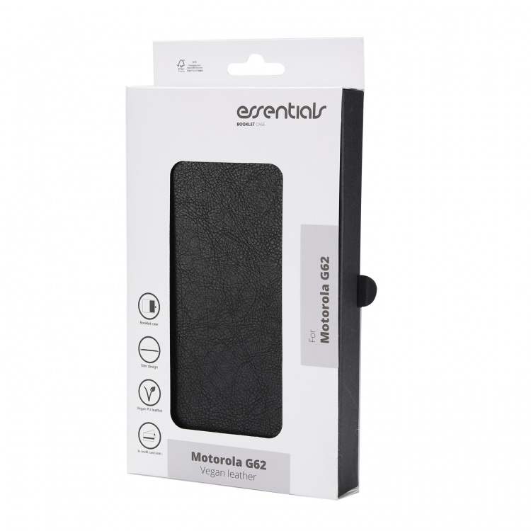 Essentials Motorola G62 PU-plånboksfodral, 3 kort, Svart