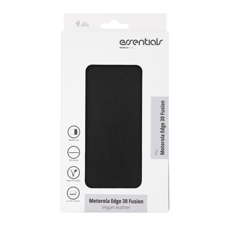 Essentials Motorola Edge 30 Fusion PU-plånbok, 3 kort, svart