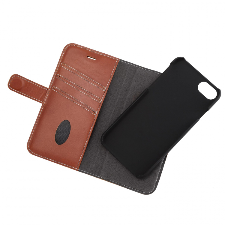 Essentials iPhone 6/7/8/SE (2020/2022) Läder Väggfodral, detaljer, Brun