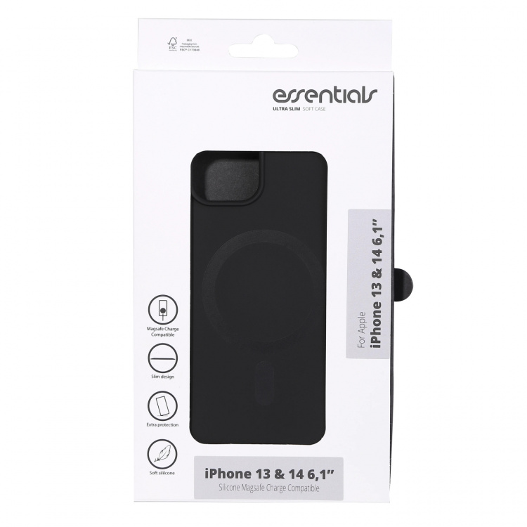 Essentials iPhone 13/14 Silicone Mag back cover, Svart