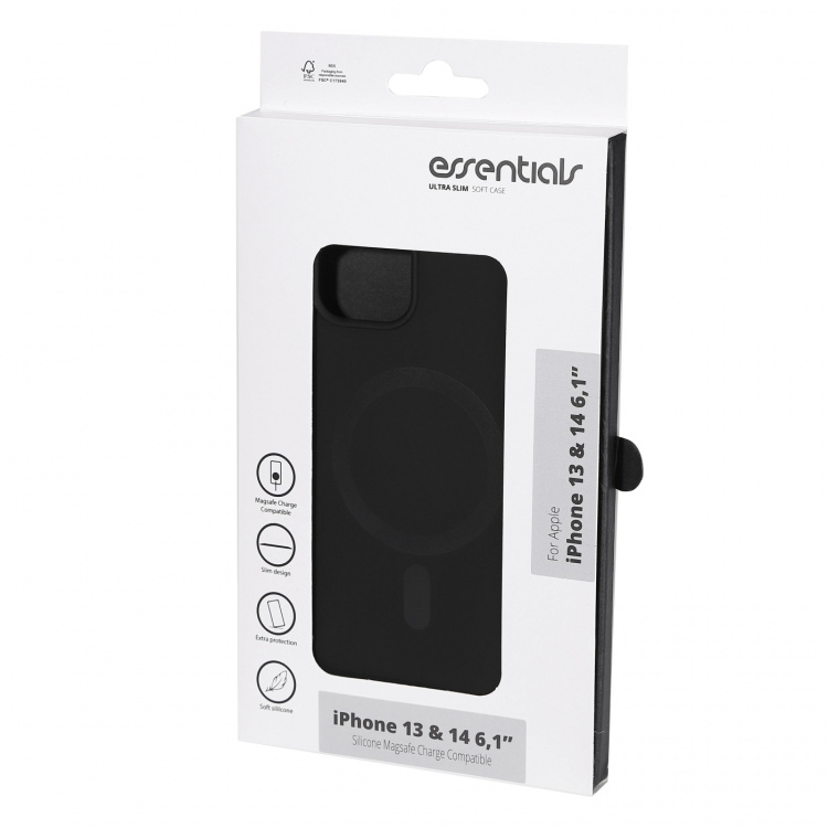 Essentials iPhone 13/14 Silicone Mag back cover, Svart