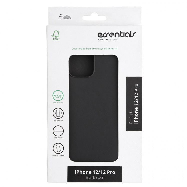 Essentials iPhone 12/12 Pro recycled TPU cover, svart