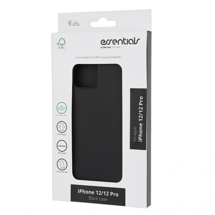 Essentials iPhone 12/12 Pro recycled TPU cover, svart