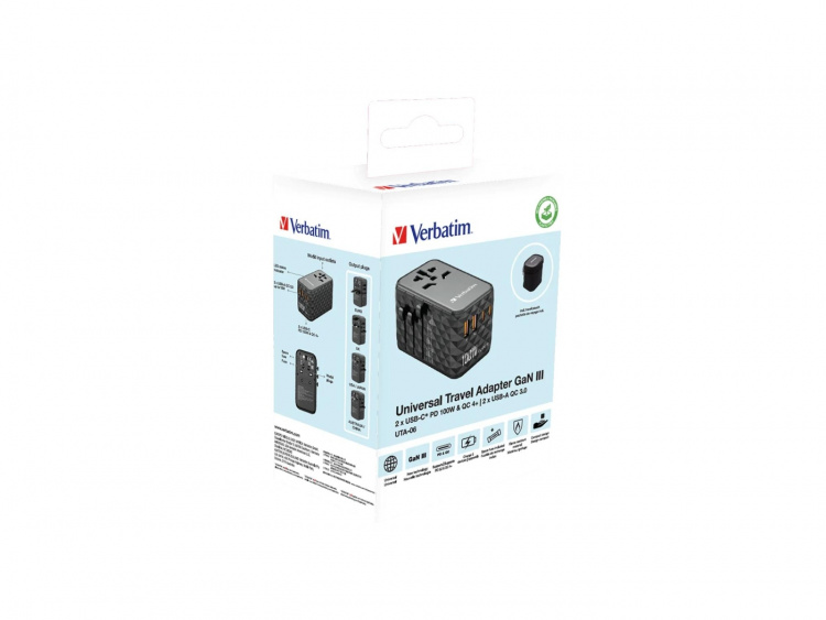 Verbatim UTA-06 GaN III Universal Reseadapter med 2 x USB-C PD