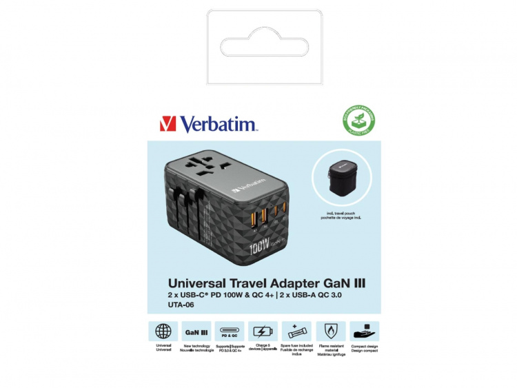 Verbatim UTA-06 GaN III Universal Reseadapter med 2 x USB-C PD