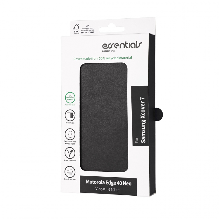 Essentials Motorola Edge 40 Neo PU-plånbok, 3 kort, svart