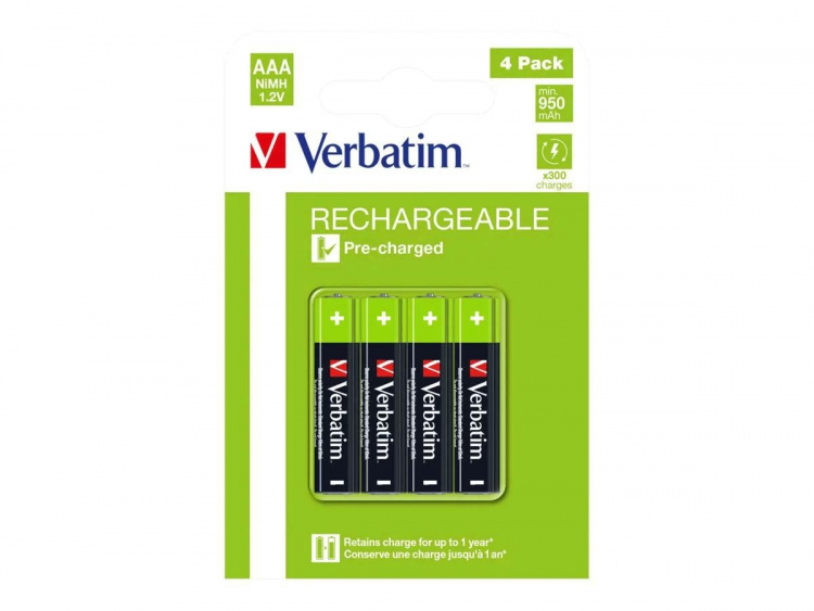 Verbatim Uppladdningsbart batteri AAA 4 PACK / HR03