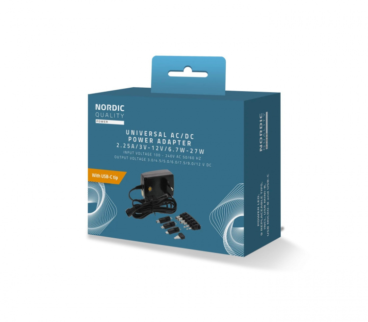 Nordic Quality AC/DC Plugin Adapter, 2250mAh
