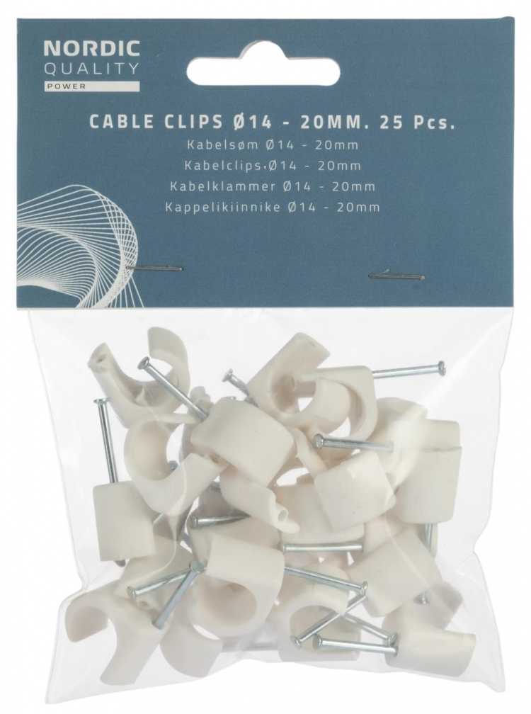 Nordic Quality Kabelklipps rund 14-20mm, Vit, 25 st